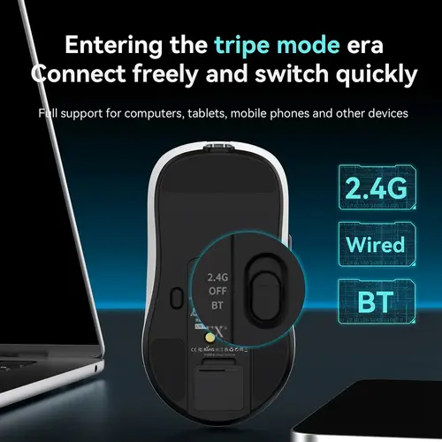 Ajazz професионална геймърска мишка AJ159P MC - Wireless Gaming Mouse - 1K, Magnetic Charging Dock, White - image 9
