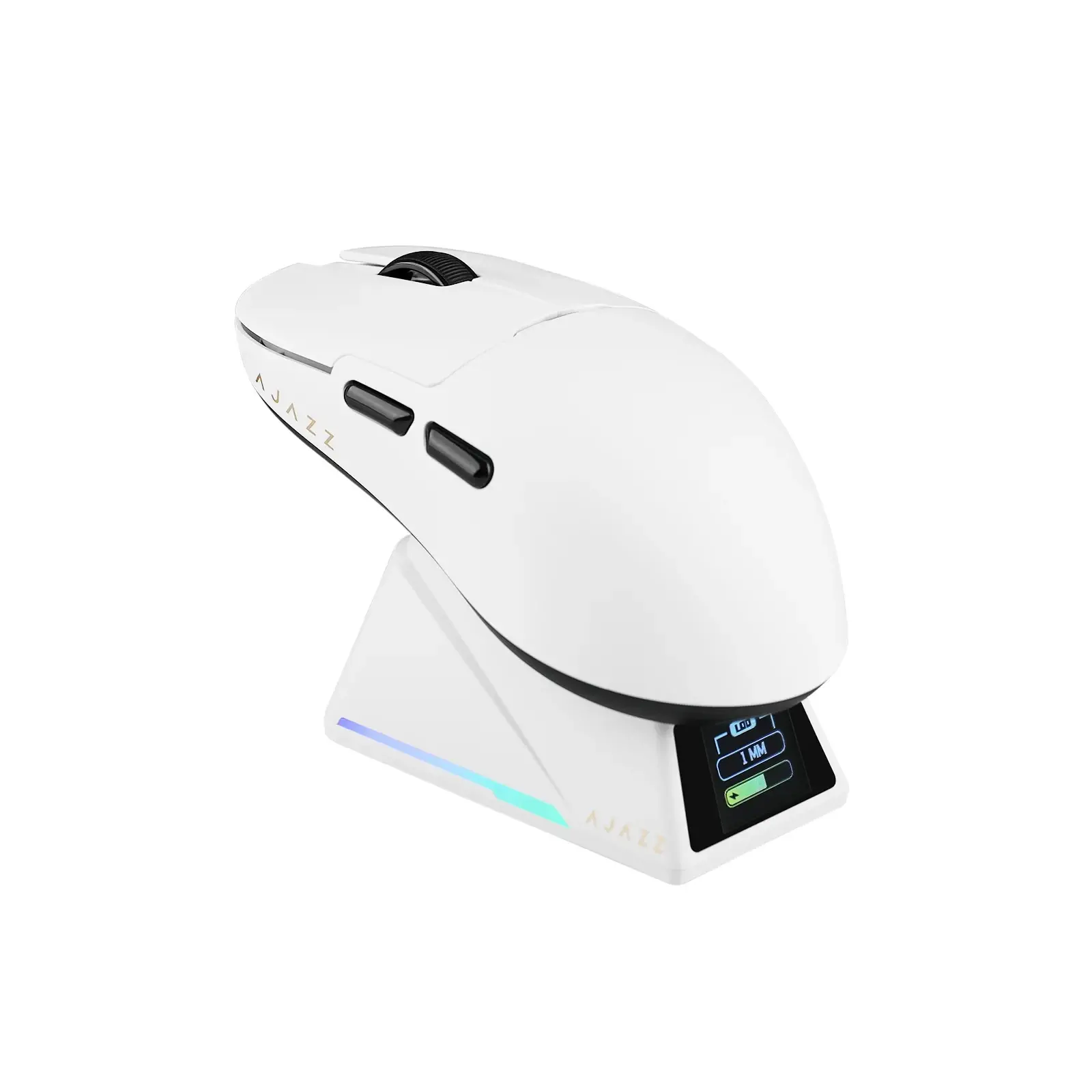 Ajazz mouse gaming profesional AJ159 APEX - Mouse gaming wireless - 8K, Dock de încărcare magnetic, Alb