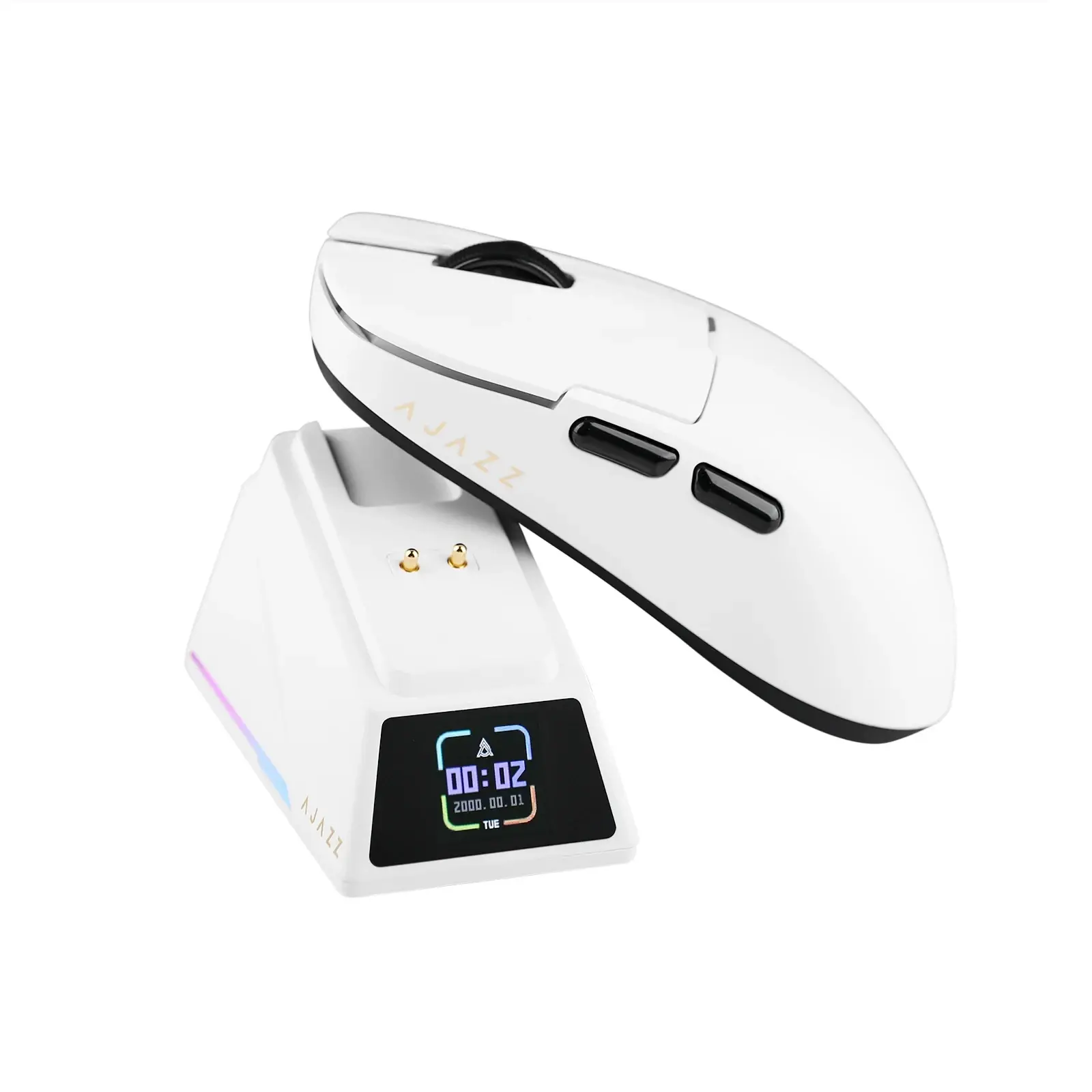 Ajazz професионална геймърска мишка AJ159 APEX - Wireless Gaming Mouse - 8K, Magnetic Charging Dock, White - image 5
