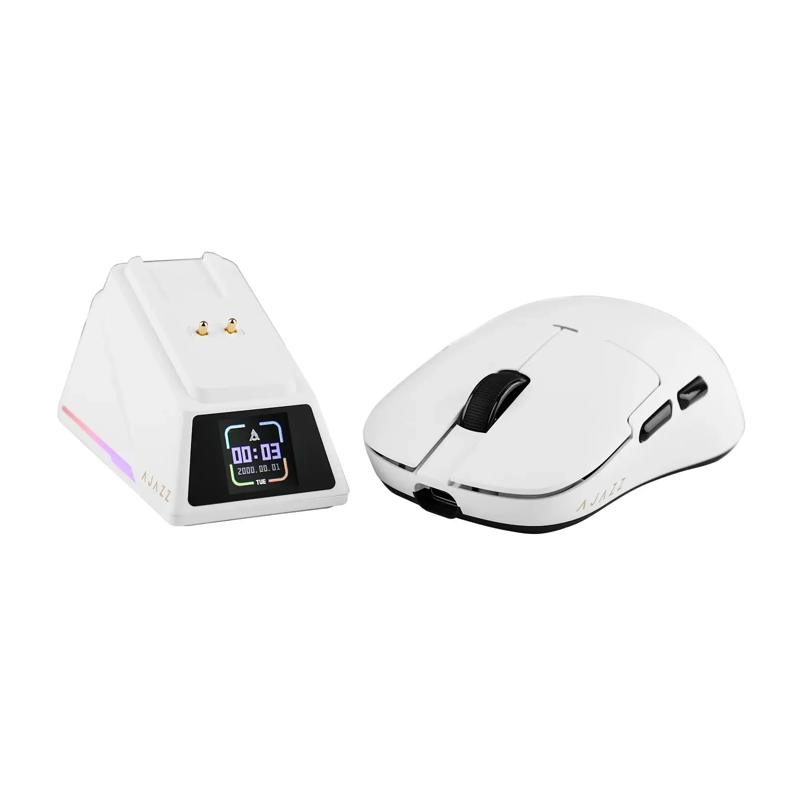 Ajazz професионална геймърска мишка AJ159 APEX - Wireless Gaming Mouse - 8K, Magnetic Charging Dock, White - image 6