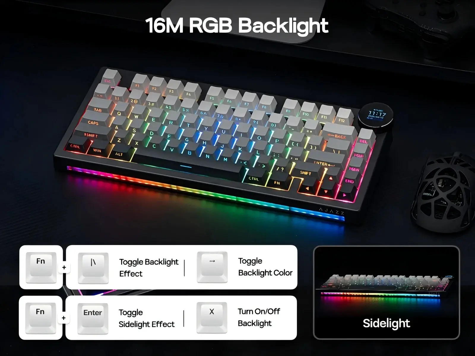 Ajazz геймърска механична клавиатура Wireless Gaming Mechanical Keyboard AK820 V2 PRO - White peach Switch [Linear] (English US), White - image 5