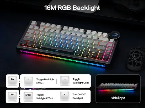 Ajazz геймърска механична клавиатура Wireless Gaming Mechanical Keyboard AK820 V2 PRO - White peach Switch [Linear] (English US), White - image 5