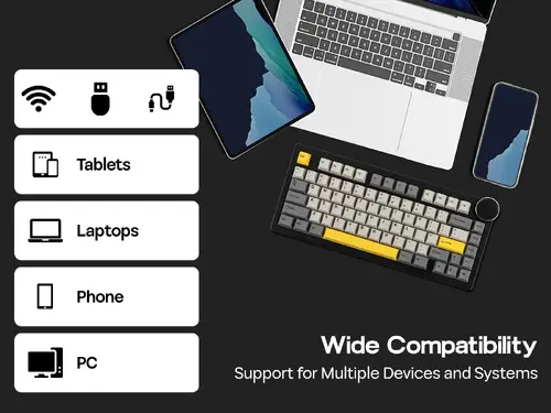 Ajazz геймърска механична клавиатура Wireless Gaming Mechanical Keyboard AK820 V2 PRO - White peach Switch [Linear] (English US), Black - image 5