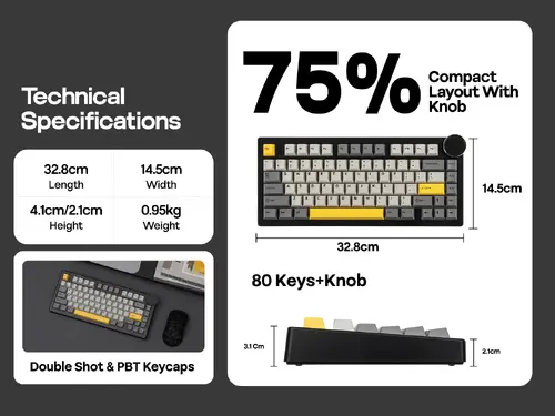 Ajazz геймърска механична клавиатура Wireless Gaming Mechanical Keyboard AK820 V2 PRO - White peach Switch [Linear] (English US), Black - image 6