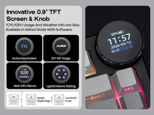 Ajazz геймърска механична клавиатура Wireless Gaming Mechanical Keyboard AK820 V2 PRO - White peach Switch [Linear] (English US), Black - image 9