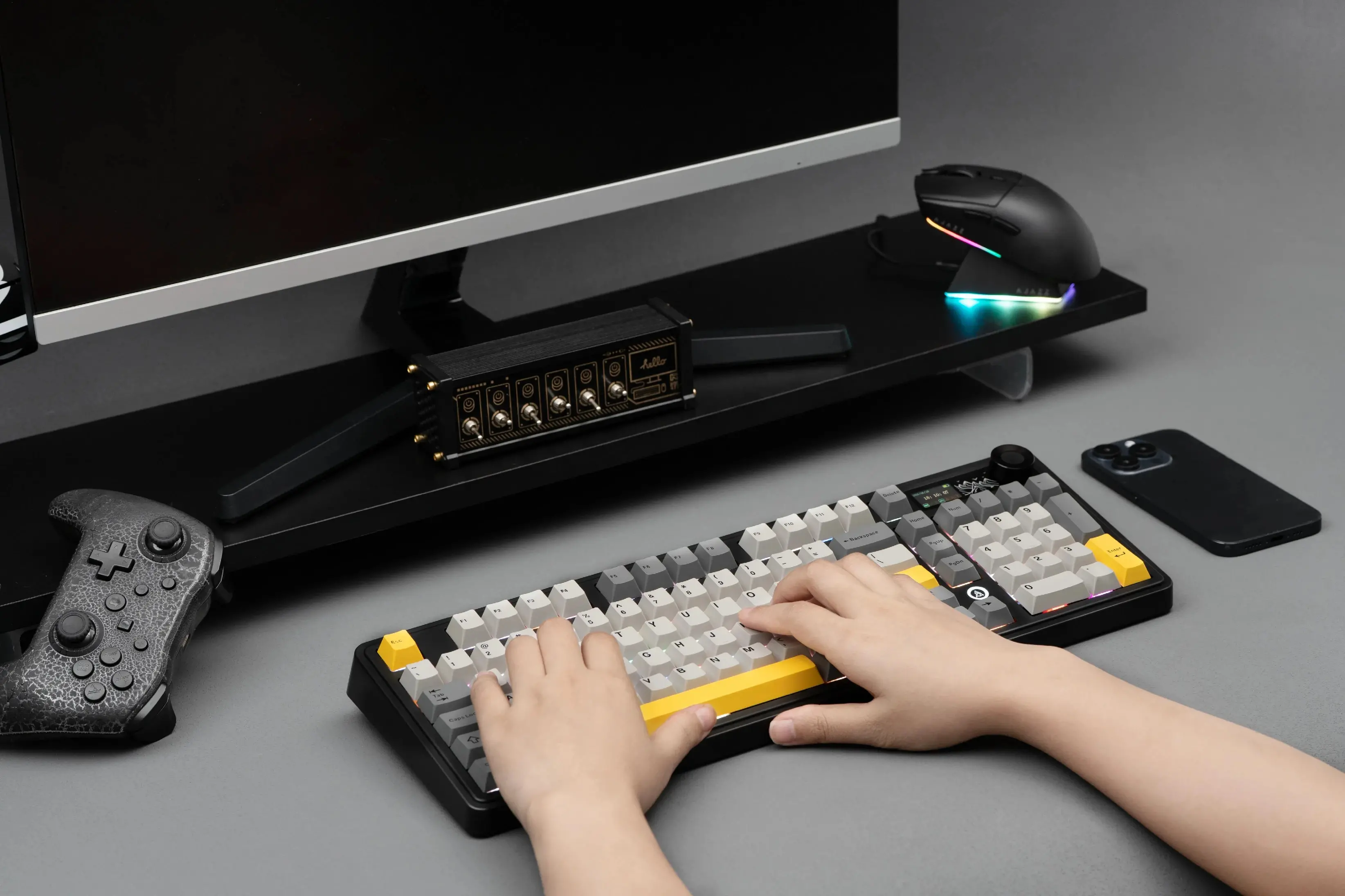 Ajazz геймърска механична клавиатура Wireless Gaming Mechanical Keyboard AK980 V2 - Maillard Switch [Linear] (English US), Purple, White - image 5