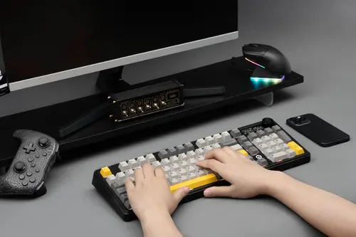 Ajazz tastatură mecanică de gaming Wireless Gaming Mechanical Keyboard AK980 V2 - Maillard Switch [Linear] (engleză US), mov, alb - 6