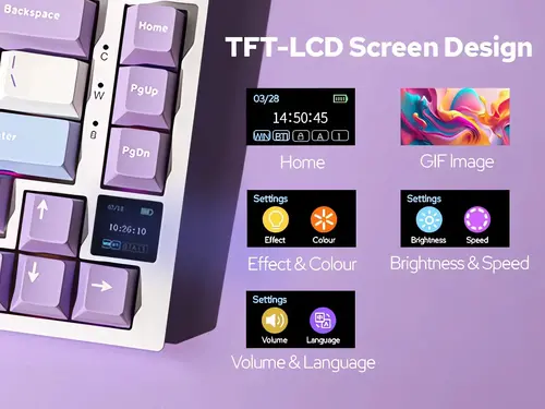 Ajazz геймърска механична клавиатура Wireless Gaming Mechanical Keyboard AK820 PRO - Gift Switch [Linear] (English US), Purple, White, Blue - image 7