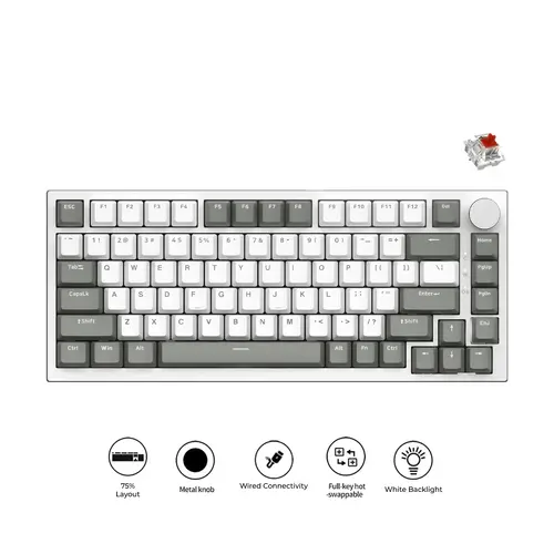 Ajazz геймърска механична клавиатура Gaming Mechanical Keyboard AK820 - AS Red Switch [Linear] (English US), Gray White, White Light - image 1