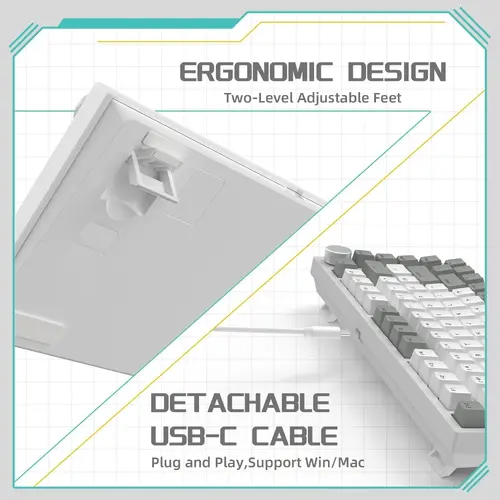 Ajazz геймърска механична клавиатура Gaming Mechanical Keyboard AK820 - AS Red Switch [Linear] (English US), Gray White, White Light - image 3