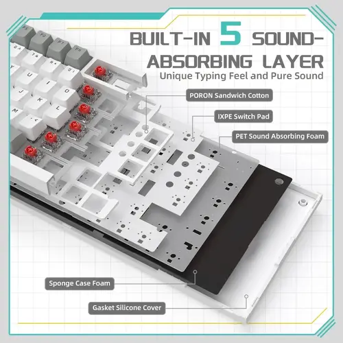 Ajazz геймърска механична клавиатура Gaming Mechanical Keyboard AK820 - AS Red Switch [Linear] (English US), Gray White, White Light - image 6