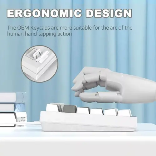 Ajazz геймърска механична клавиатура Gaming Mechanical Keyboard AK820 - Blue Switches [Tactile] (English US), White, Blue Light - image 6