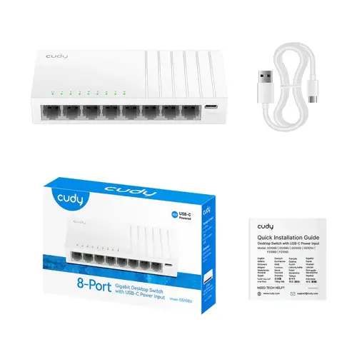 Суич Cudy GS108U, 8-портов 10/100/1000 Mbps RJ 45, USB-C - Бял - image 2