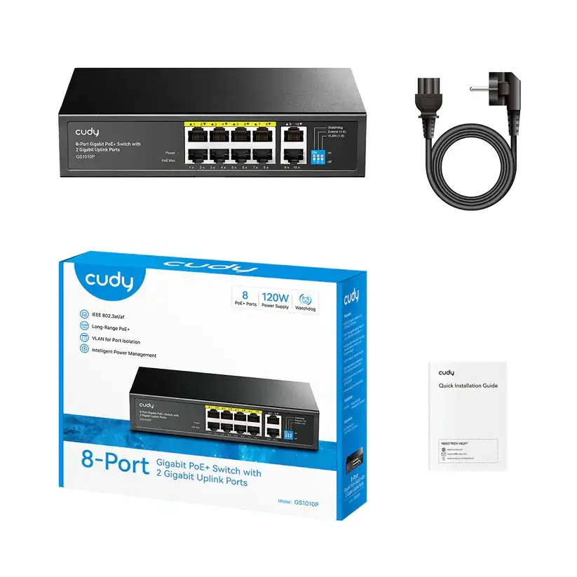 Суич Cudy GS1010P V3.0 , 8-портов 10/100/1000 Mbps RJ 45, 2xUplink порта - Черен - image 1