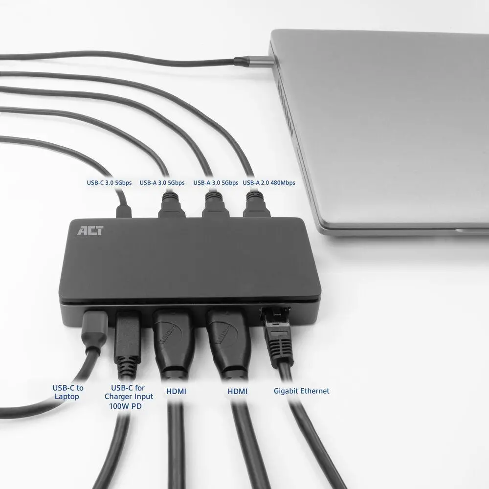 ACT Docking station USB-C, 4K, 2 x HDMI, Ethernet, USB-C, 3x USB-A - image 3