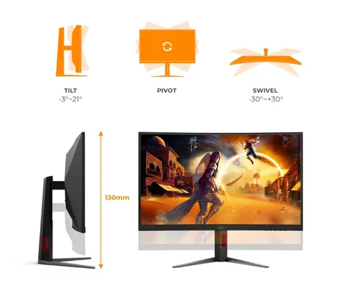 Монитор, AOC C27G4Z2, 27" Curved 1500R, Fast VA, WLED, 1920x1080@260Hz (OC, Native 240Hz), 1ms GtG, 0.3ms MPRT, 300cd m/2, 3000:1, Adaptive Sync, FlickerFree, Low Blue Mode, Tilt, Height Adjust, Swivel, 2xHDMI, DP - image 2