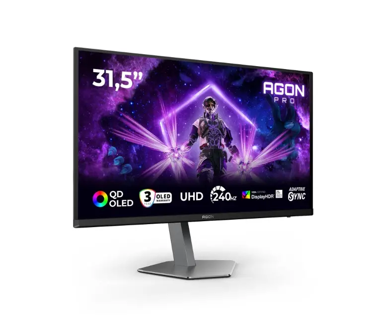 Монитор, AOC AG326UZD2, 31.5" QD-OLED, 3840x2160@240Hz, 0.03ms GtG, 250cd m/2 (SDR), 1000cd m/2 (HDR), 1.500.000:1, 80M:1, Adaptive Sync, FlickerFree, LowBlue Mode, 8Wx2, Tilt, Height Adjust, Pivot, Swivel, 2xHDMI, DP, USB hub, KVM - image 1