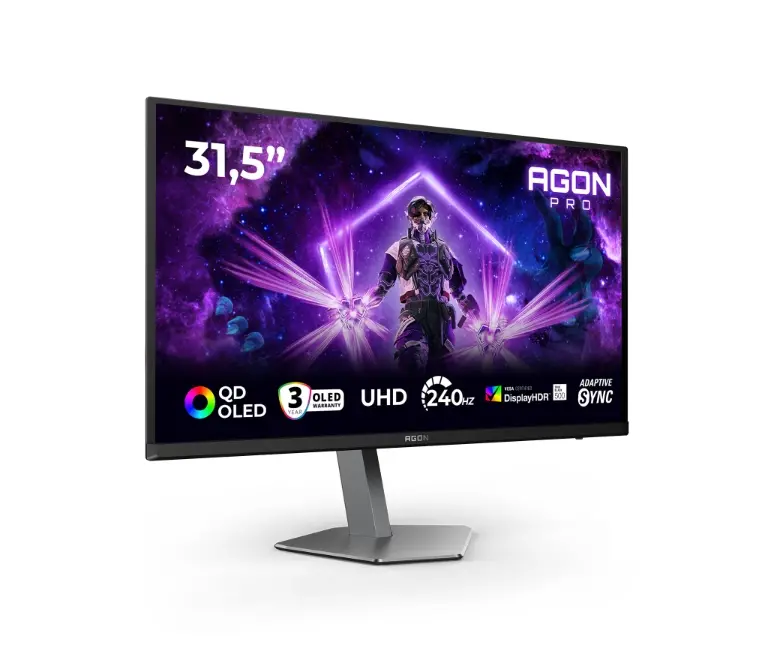 Монитор, AOC AG326UZD2, 31.5" QD-OLED, 3840x2160@240Hz, 0.03ms GtG, 250cd m/2 (SDR), 1000cd m/2 (HDR), 1.500.000:1, 80M:1, Adaptive Sync, FlickerFree, LowBlue Mode, 8Wx2, Tilt, Height Adjust, Pivot, Swivel, 2xHDMI, DP, USB hub, KVM - image 2