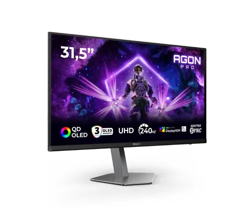 Монитор, AOC AG326UZD2, 31.5" QD-OLED, 3840x2160@240Hz, 0.03ms GtG, 250cd m/2 (SDR), 1000cd m/2 (HDR), 1.500.000:1, 80M:1, Adaptive Sync, FlickerFree, LowBlue Mode, 8Wx2, Tilt, Height Adjust, Pivot, Swivel, 2xHDMI, DP, USB hub, KVM - image 2