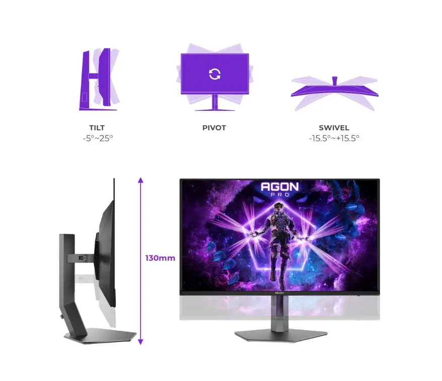Монитор, AOC AG326UZD2, 31.5" QD-OLED, 3840x2160@240Hz, 0.03ms GtG, 250cd m/2 (SDR), 1000cd m/2 (HDR), 1.500.000:1, 80M:1, Adaptive Sync, FlickerFree, LowBlue Mode, 8Wx2, Tilt, Height Adjust, Pivot, Swivel, 2xHDMI, DP, USB hub, KVM - image 3
