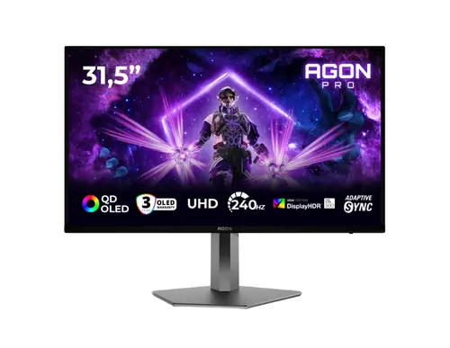 Монитор, AOC AG326UZD2, 31.5" QD-OLED, 3840x2160@240Hz, 0.03ms GtG, 250cd m/2 (SDR), 1000cd m/2 (HDR), 1.500.000:1, 80M:1, Adaptive Sync, FlickerFree, LowBlue Mode, 8Wx2, Tilt, Height Adjust, Pivot, Swivel, 2xHDMI, DP, USB hub, KVM