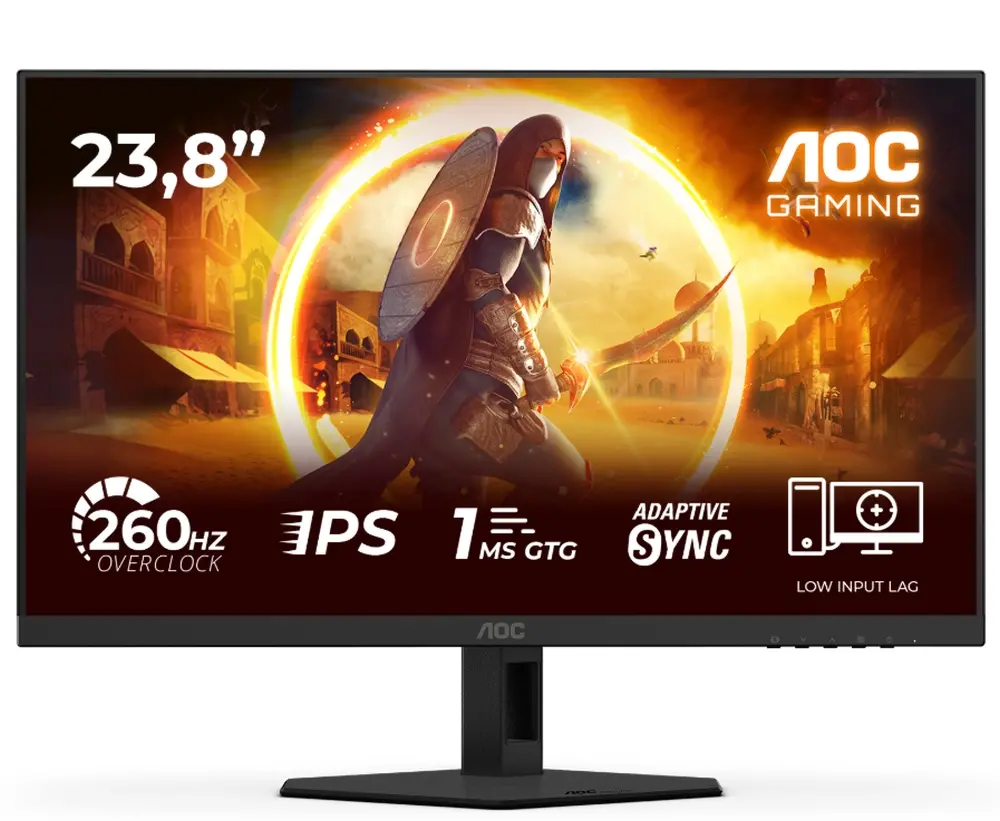 Монитор, AOC 24G4ZR, 23.8" Fast IPS WLED, 1920x1080@260Hz (OC, Native 240Hz), 1ms GtG, 0.3ms MPRT, 300cd m/2, 1000:1, Adaptive Sync, FlickerFree, Anti Blue Light, Tilt, Height Adjust, Pivot, Swivel, 2xHDMI, DP
