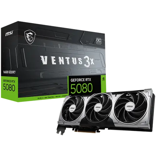 MSI Κάρτα γραφικών Nvidia GeForce RTX 5080 16G VENTUS 3X OC, 16GB GDDR7, 256bit, Effective Memory Clock: 30000MHz, Boost: 2640 MHz, 10752 CUDA Cores