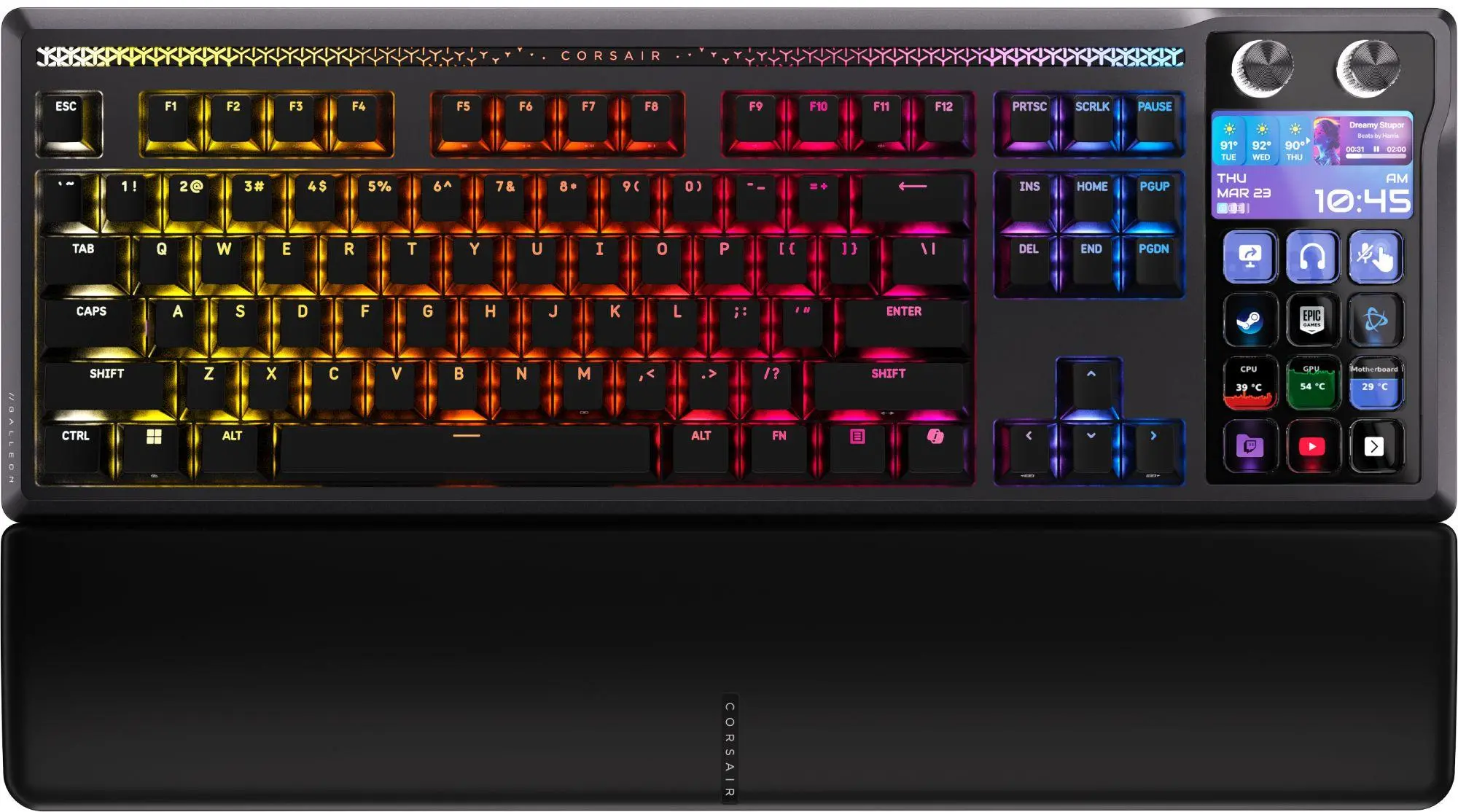 CORSAIR GALLEON 100 SD RGB Tastatură mecanică de gaming, iluminare RGB LED, CORSAIR MLX Pulse, negru, taste PBT negre