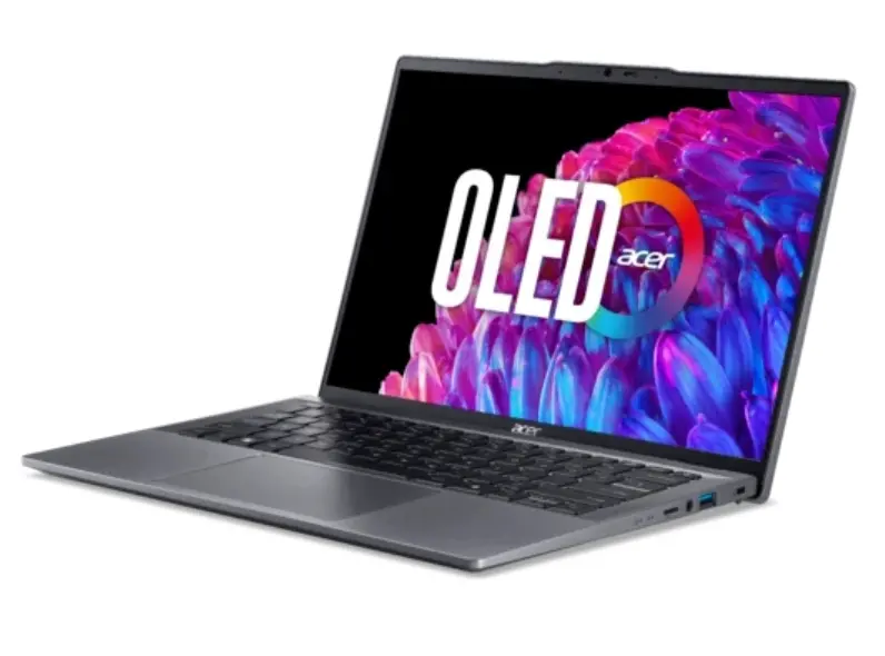 Лаптоп, Acer Swift Go SFG14-63-R1DP, AMD Ryzen 7 8845HS (up to 5.1GHz,16MB), 14'' CineCrystal OLED WQ2.8K 90Hz (2880x1800), AMD Radeon Graphics,16GB LPDDR5 onboard, 512GB SSD NVMe, 50Wh, WIFI6E+BT5.3, QHD Cam, MicroSD Reader, Win 11 Home, Backlit KBD, Steel Gray