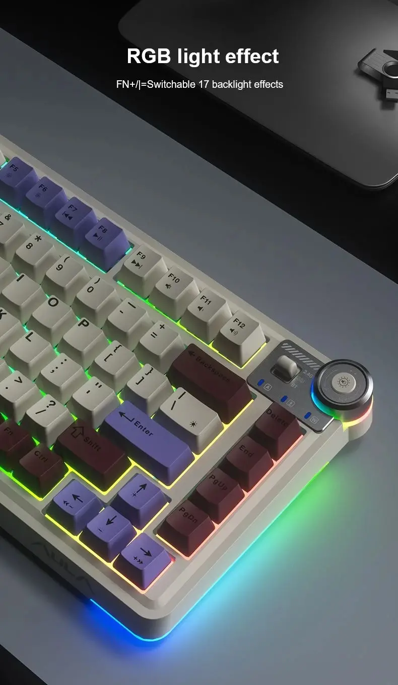 Aula геймърска механична клавиатура Wireless Gaming Mechanical Keyboard AU75 - Bloomfield Switch [Linear] (English US), Turmeric yellow - image 10