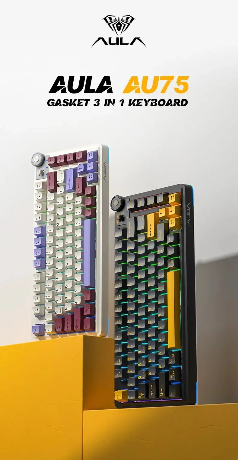 Aula геймърска механична клавиатура Wireless Gaming Mechanical Keyboard AU75 - Bloomfield Switch [Linear] (English US), Beige - image 1