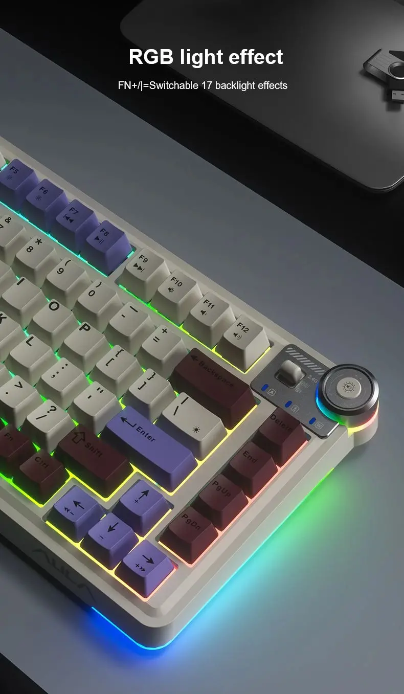 Aula геймърска механична клавиатура Wireless Gaming Mechanical Keyboard AU75 - Bloomfield Switch [Linear] (English US), Beige - image 10