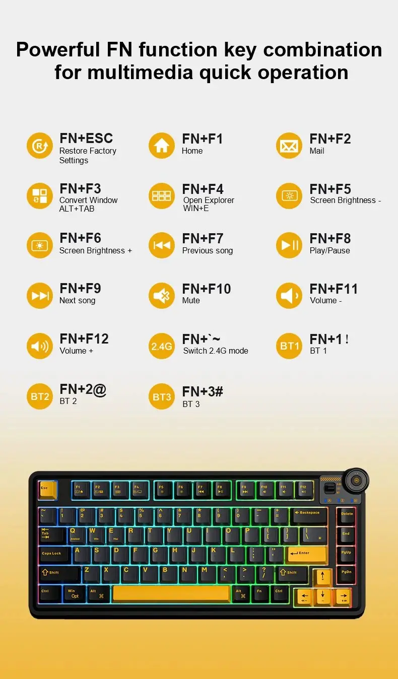 Aula геймърска механична клавиатура Wireless Gaming Mechanical Keyboard AU75 - Bloomfield Switch [Linear] (English US), Beige - image 11