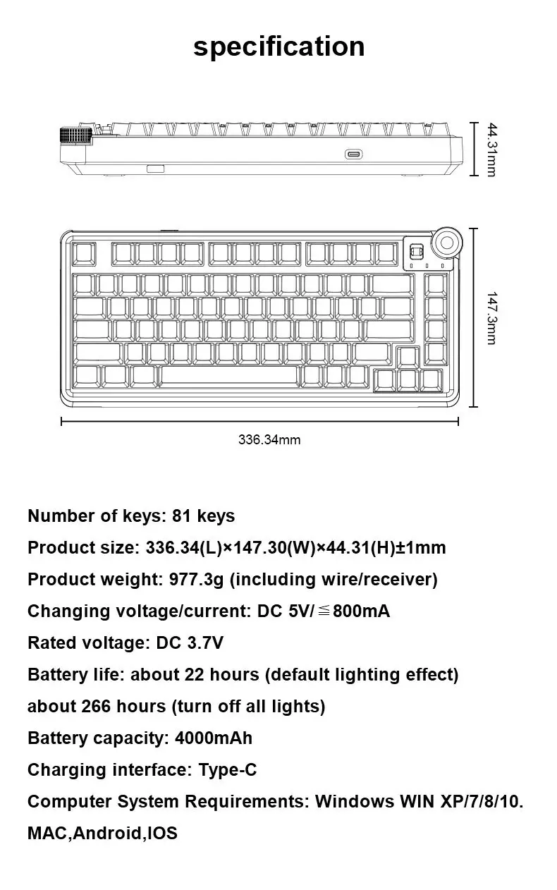 Aula геймърска механична клавиатура Wireless Gaming Mechanical Keyboard AU75 - Bloomfield Switch [Linear] (English US), Beige - image 12