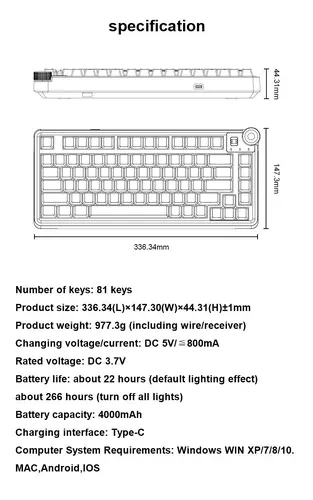 Aula геймърска механична клавиатура Wireless Gaming Mechanical Keyboard AU75 - Bloomfield Switch [Linear] (English US), Beige - image 12