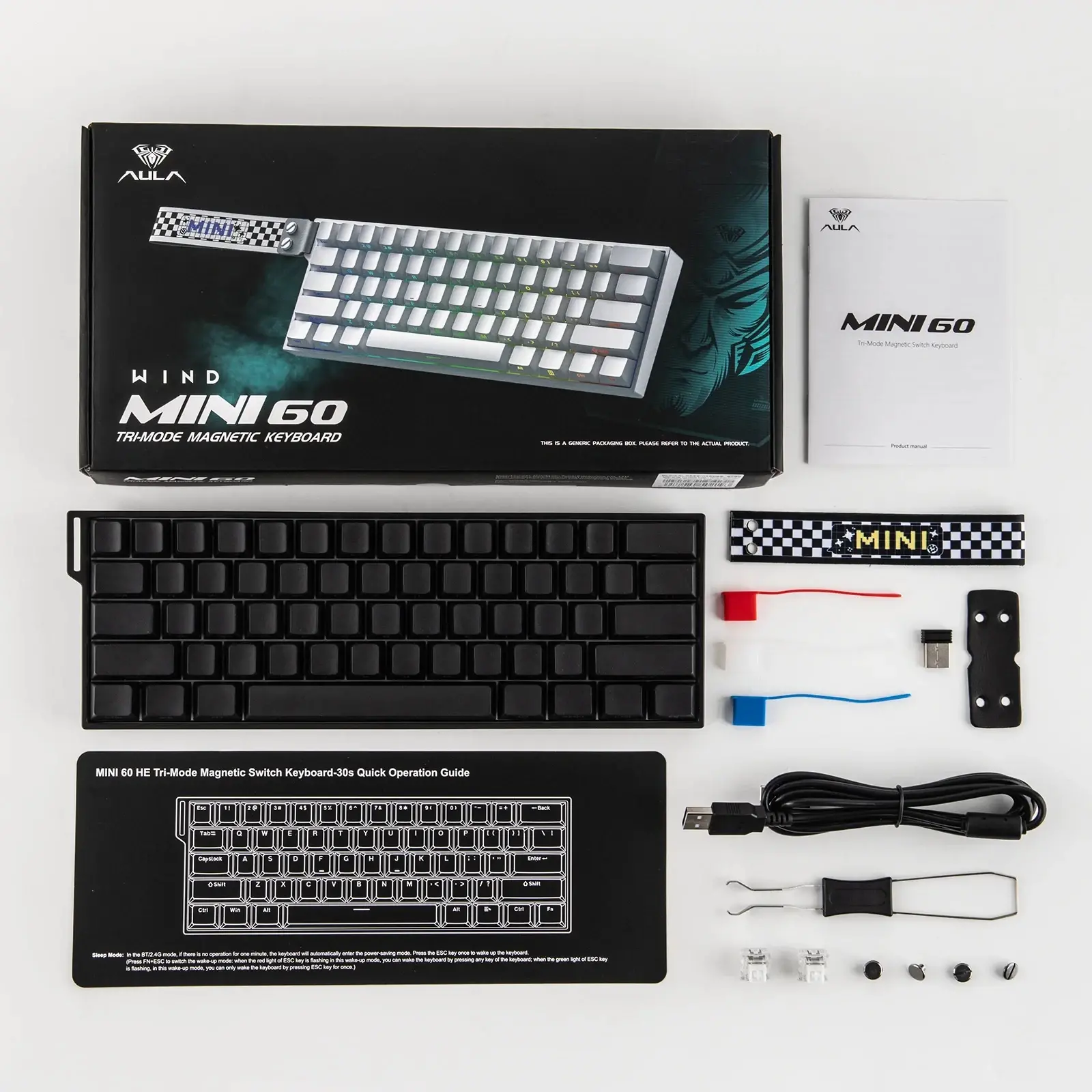 Aula геймърска механична клавиатура Wireless Gaming Mechanical Keyboard MINI 60 HE PRO 8K  - Stormrise Magnetic Switch [Linear] (English US), Black - image 14