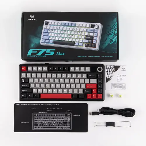 Aula геймърска механична клавиатура Wireless Gaming Mechanical Keyboard F75 MAX - Reaper Switch [Linear] (English US), Black, Red - image 15