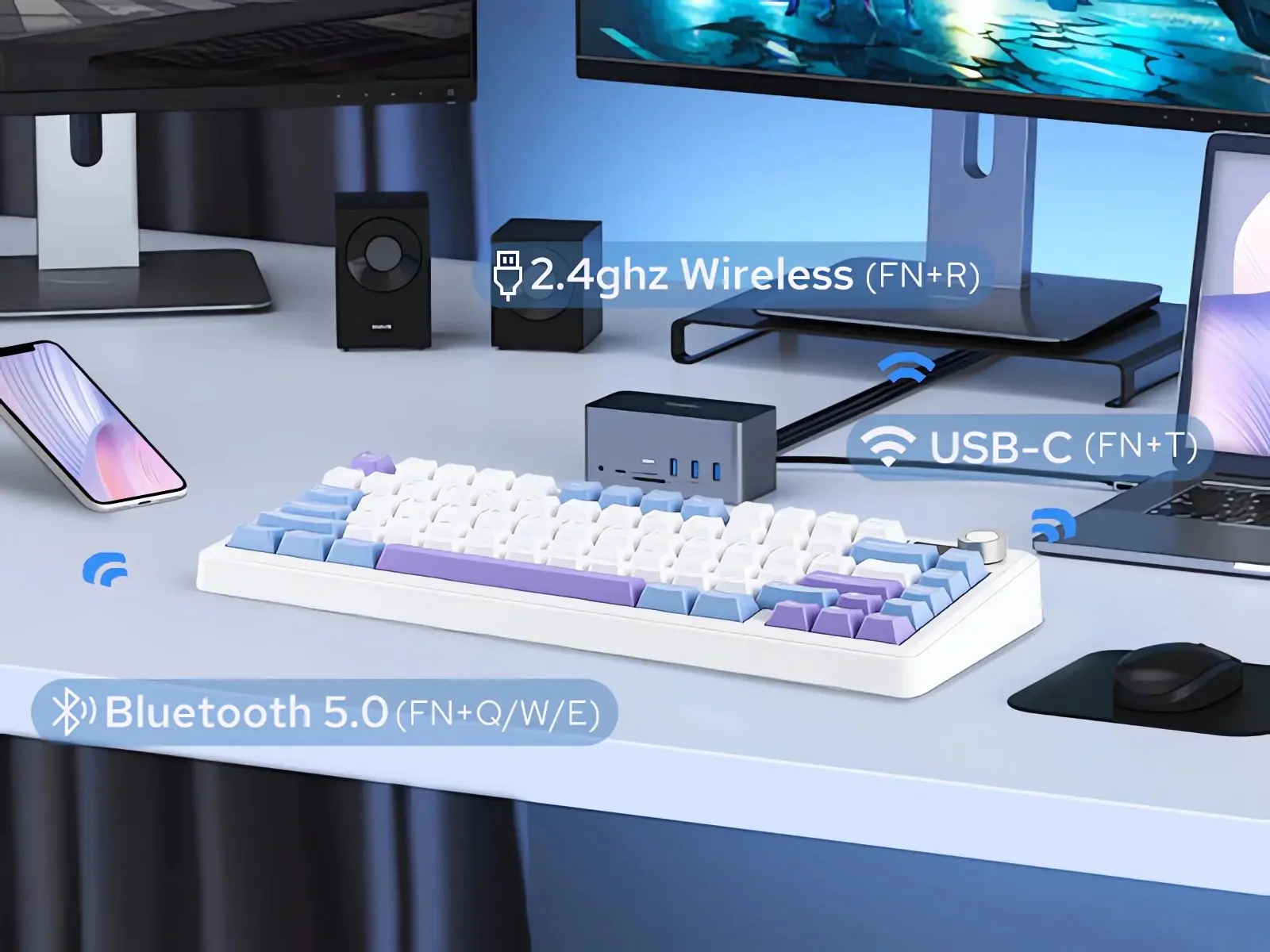 Aula геймърска механична клавиатура Wireless Gaming Mechanical Keyboard F75 MAX - Reaper Switch [Linear] (English US), Black, Red - image 19