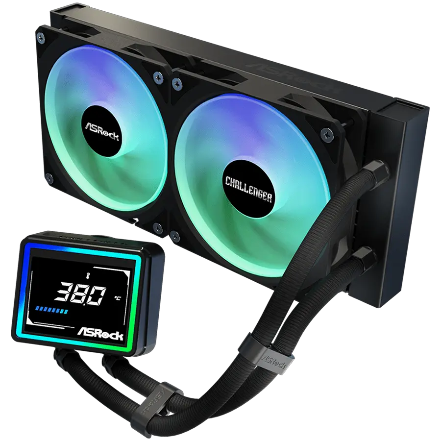 Asrock Challenger 240 Digital, AiO liquid cooler, ARGB, Digital display, 240 mm radiator, AM5, AM4, LGA1851, LGA1700, 90-ACLA36-BAAGA6, Black, 6Y - image 1