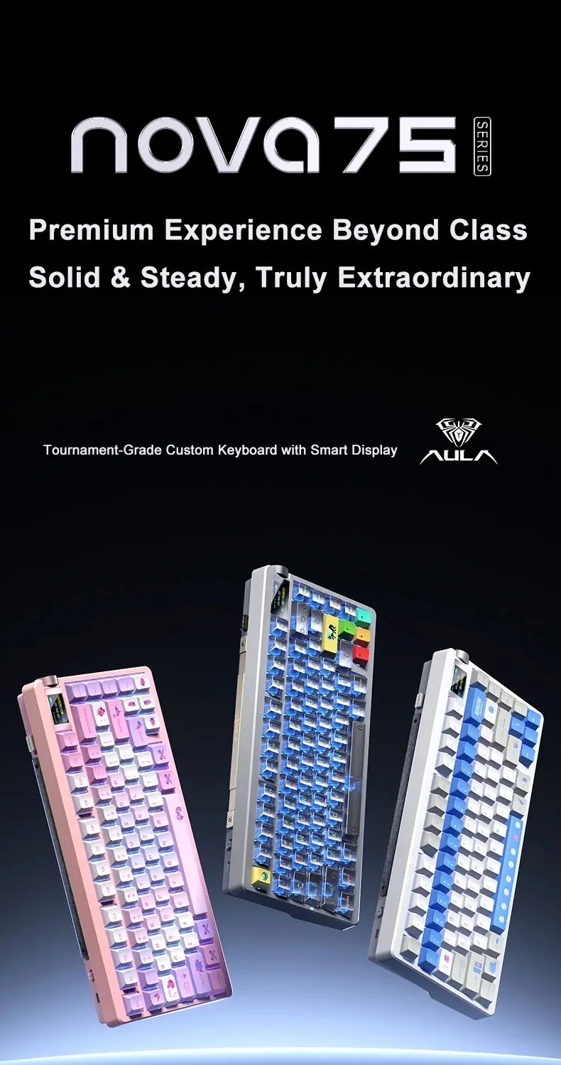 Aula геймърска механична клавиатура Wireless Gaming Mechanical Keyboard NOVA 75 - Star Vector Switch [Linear] (English US), White - image 1