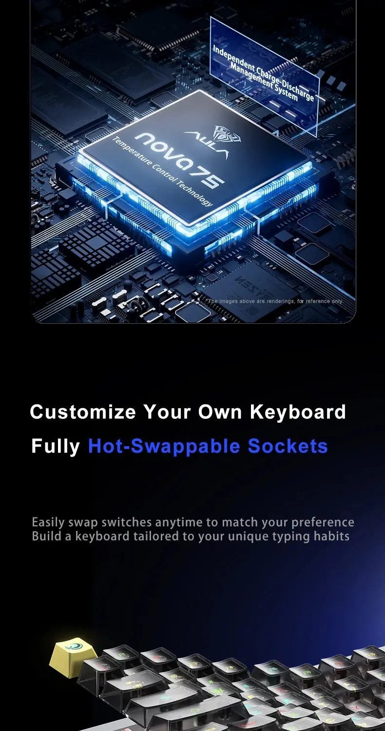 Aula геймърска механична клавиатура Wireless Gaming Mechanical Keyboard NOVA 75 - Star Vector Switch [Linear] (English US), White - image 13