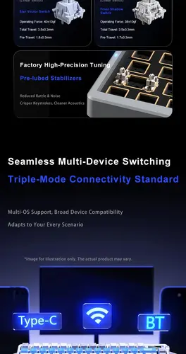Aula геймърска механична клавиатура Wireless Gaming Mechanical Keyboard NOVA 75 - Star Vector Switch [Linear] (English US), White - image 15