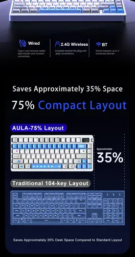 Aula геймърска механична клавиатура Wireless Gaming Mechanical Keyboard NOVA 75 - Star Vector Switch [Linear] (English US), White - image 16