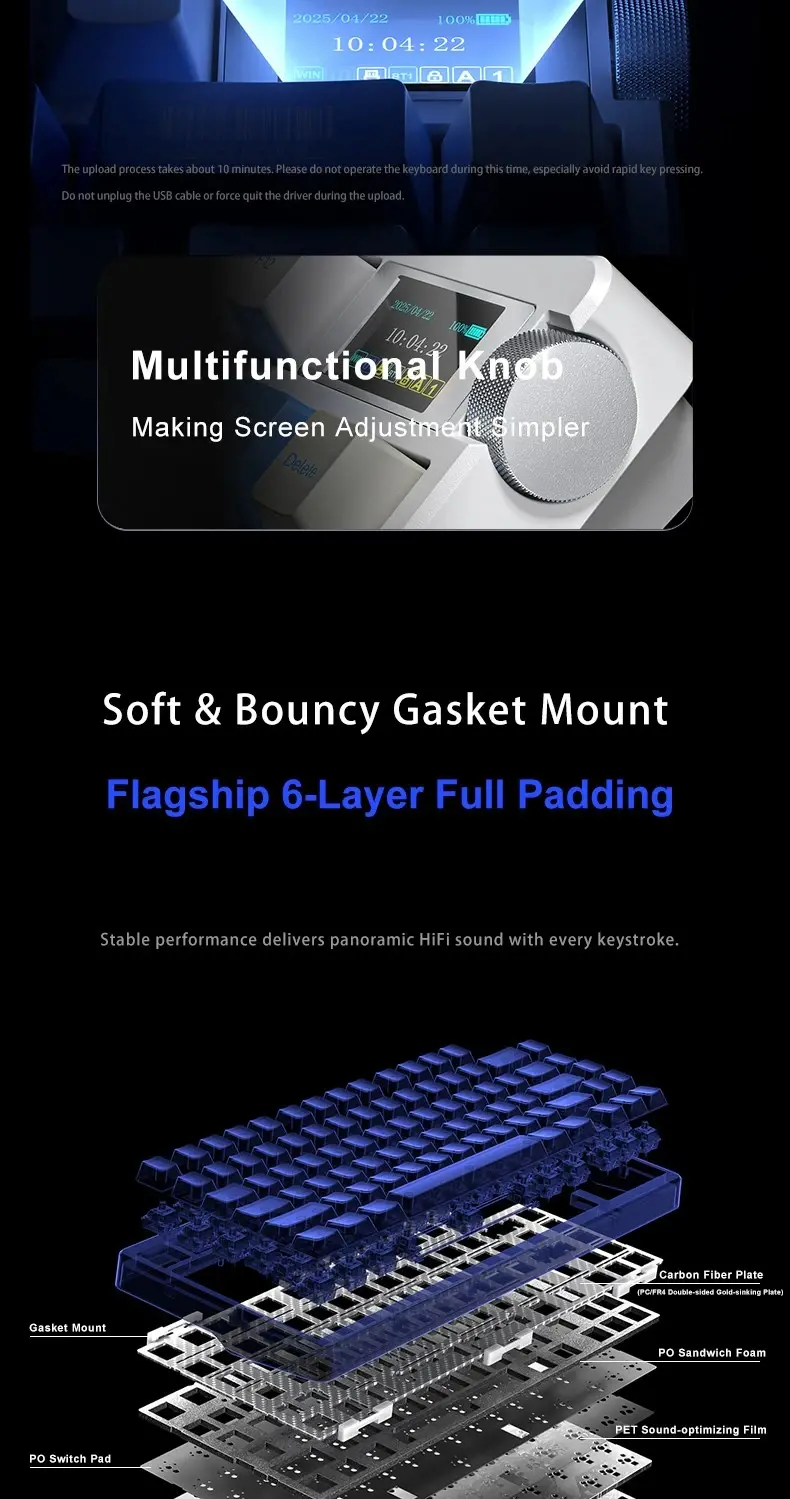 Aula геймърска механична клавиатура Wireless Gaming Mechanical Keyboard NOVA 75 - Star Vector Switch [Linear] (English US), White - image 7