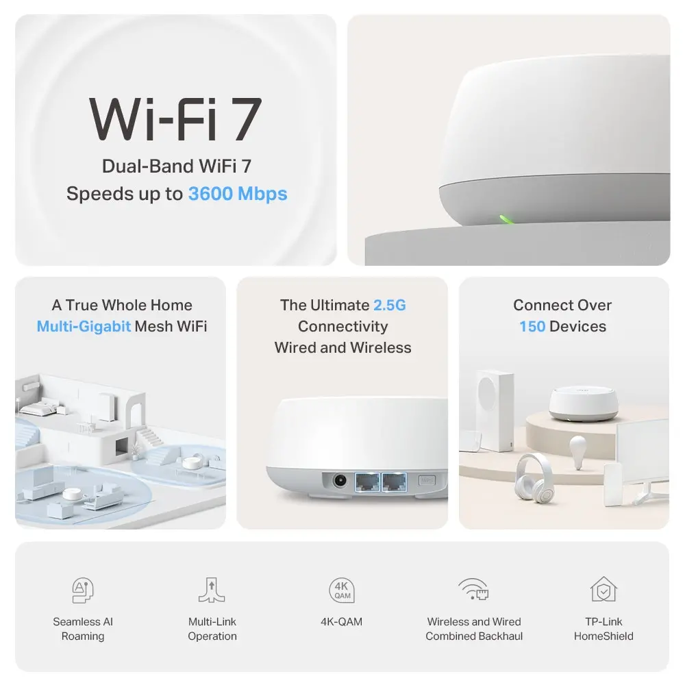 Безжичен рутер TP-LINK Deco BE25(1-pack), BE3600, 2x 2.5GbE, Wi-Fi 7 - image 2