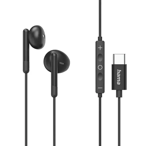 HAMA Ακουστικά "Classy", USB-C, earbuds, μικρόφωνο, προστασία από κάμψη του καλωδίου, μαύρα - 1