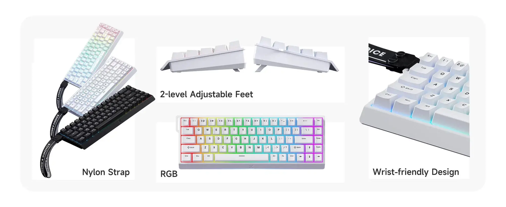MCHOSE геймърска механична клавиатура Gaming Mechanical Keyboard Ace 68 - 8K, Ice Blue Magnetic Switch [Linear] (English US), White - image 11