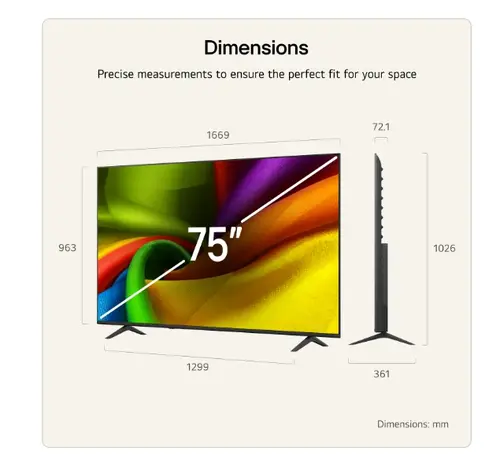 Телевизор, LG 75NU850B3LA, 75" 4K Ultra HD Smart TV, 3840x2160, DVB-T2/C/S2, Alpha 7 AI Processor, HDR10 / HLG, webOS 26 ThinQ, VRR / ALLM / HGiG, 4K Super Upscaling, WiFi 5, Voice Controll, Bluetooth 5.3, AirPlay 2, LAN, CI, HDMI eARC,AI Sound Pro, Google Cast, - image 1