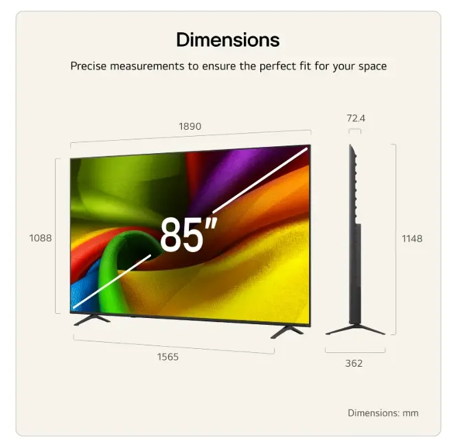 Телевизор, LG 85NU850B3LA, 85" 4K Ultra HD Smart TV, 3840x2160, DVB-T2/C/S2, Alpha 7 AI Processor, HDR10 / HLG, webOS 26 ThinQ, VRR / ALLM / HGiG, 4K Super Upscaling, WiFi 5, Voice Controll, Bluetooth 5.3, AirPlay 2, LAN, CI, HDMI eARC,AI Sound Pro, Google Cast, 2 - image 1