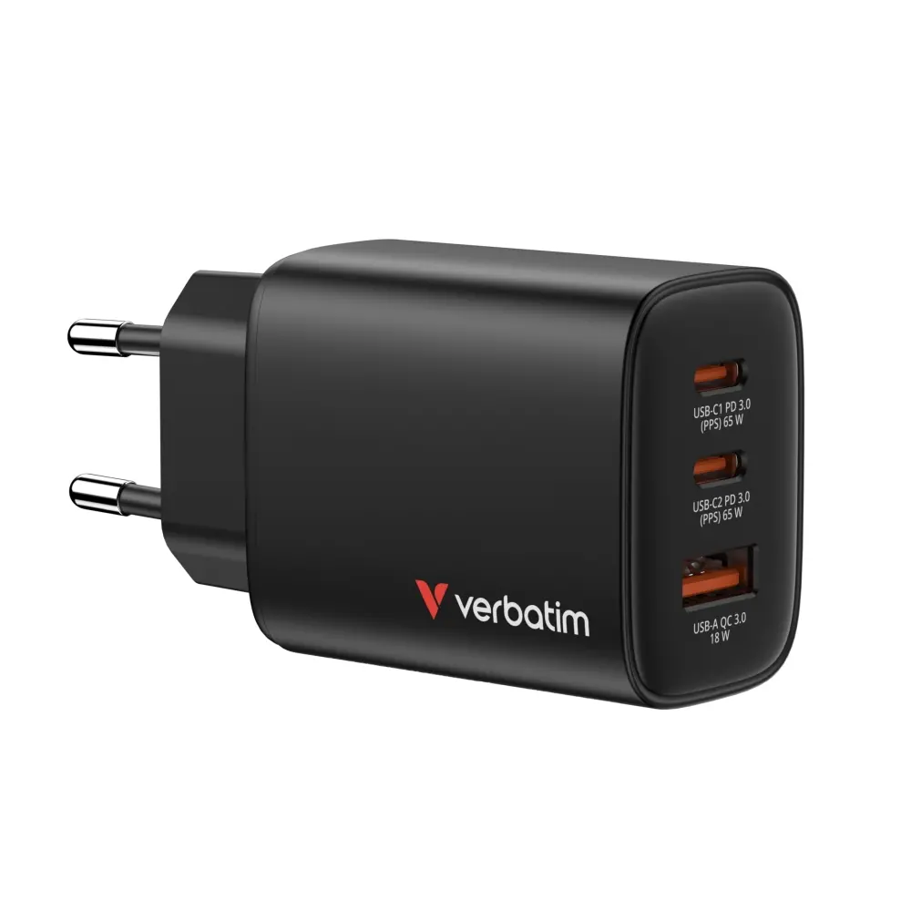 Зарядно устройство, Verbatim Essentials GaN Charger 65W EU plug Black